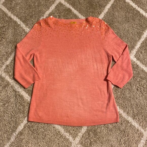 Ruby Road Sequined Two Toned 3/4 Sleeve Lightweight Sweater - Picture 7 of 7